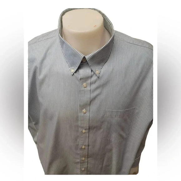 Lands’ End Blue Pinstriped  Ling Sleeve Button Down Dress Shirt Size 19-35 - Picture 3 of 12